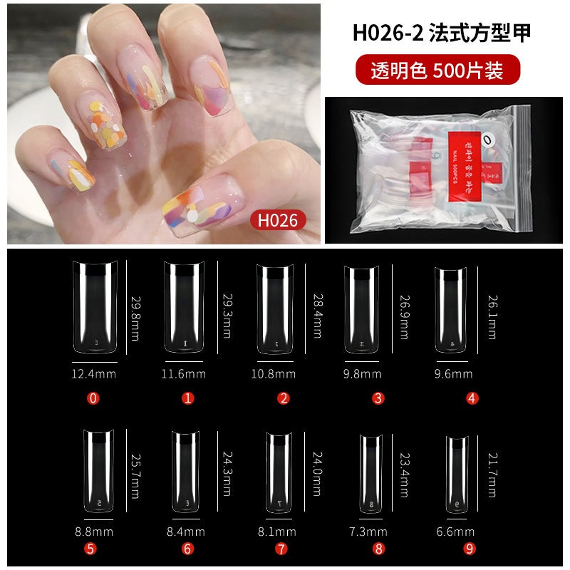 Generic hot-cut nail art natural transparent fake nail extension patch nail shop special nail art factory wholesale9# French square nail (transparent color) 9# French square nail (transparent color)