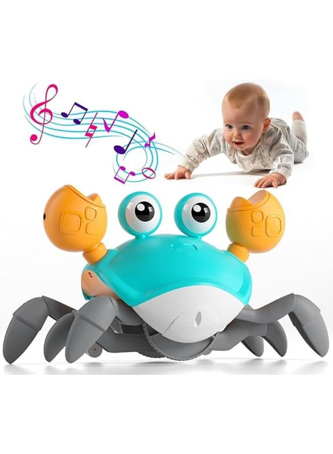 KIDSZONE Crawling Crab Toy- 2024 Baby Time Walking Activities Crawly Crabby Sounds Baby 3 4 5 6 7 8 9 10 11 12 Month Boy Girl with Learning Crawl System Music Birthday Gift Musical Learning (Blue)