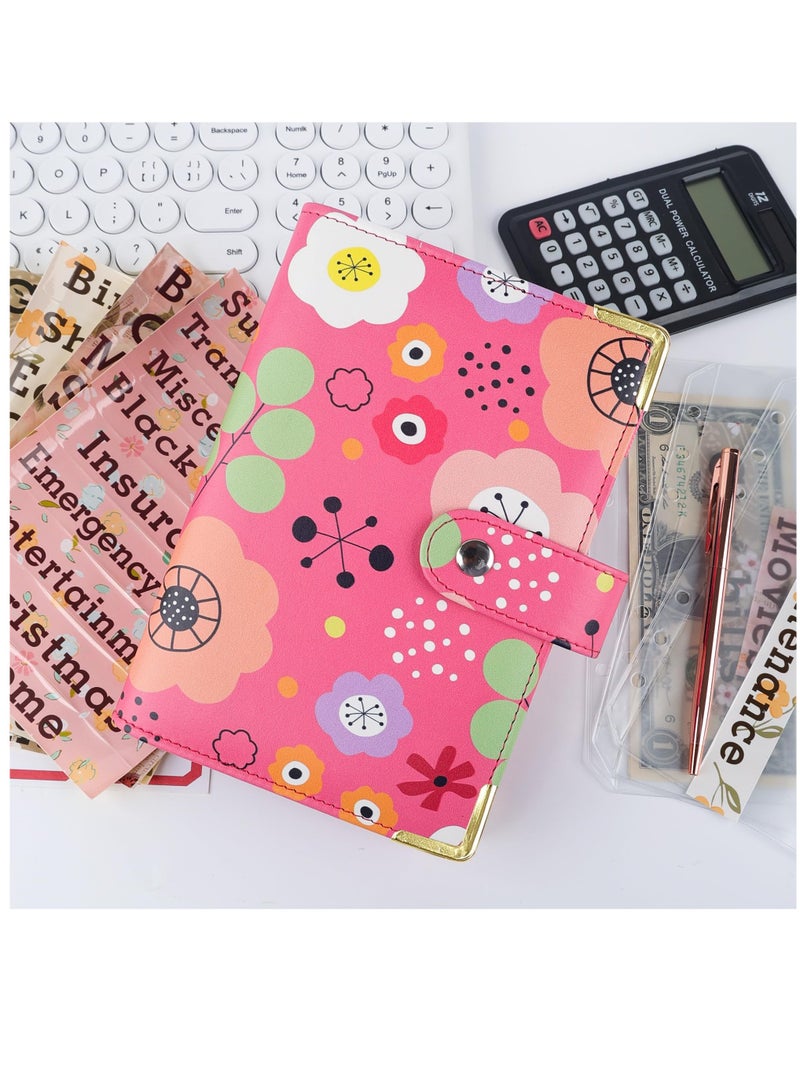 Excefore A6 PU Leather Budget Binder with 52-Week Savings Challenge Savings Challenges Book and Cash Envelopes, Includes Cash Envelopes and Trackers, Pink Flower - Image 5