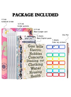 Excefore A6 PU Leather Budget Binder with 52-Week Savings Challenge Savings Challenges Book and Cash Envelopes, Includes Cash Envelopes and Trackers, Pink Flower  - Image 2