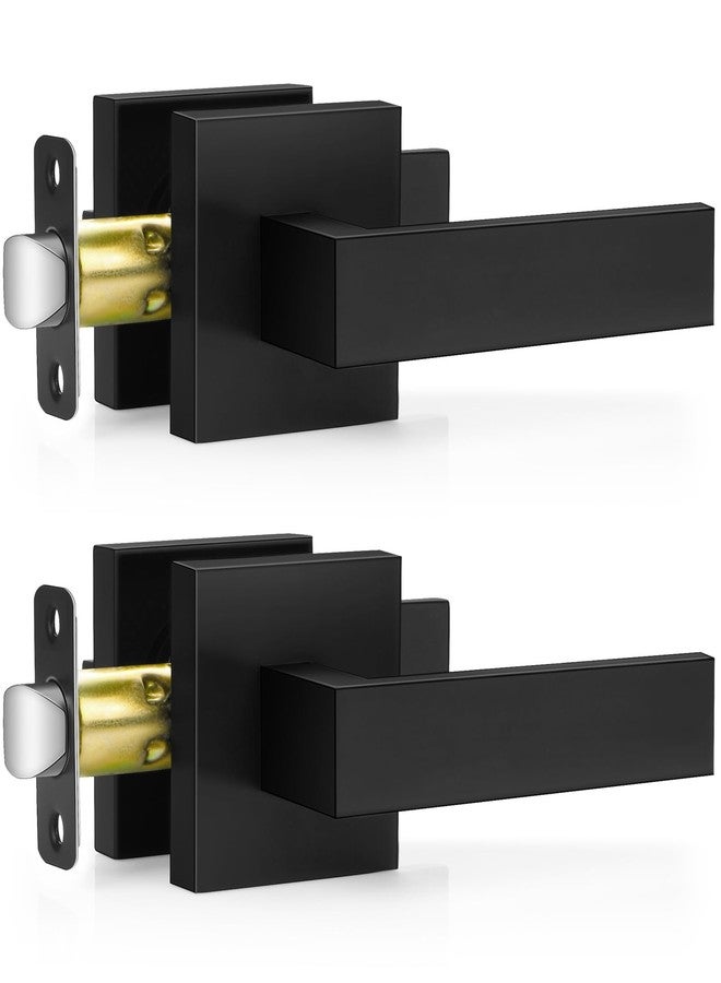Plustool 2 Pack Matte Black Door Handles, Passage Door Levers for Hall & Closet, Interior Door Knobs Heavy Duty Square Non-Locking Handlesets (2.0lb), Reversible for Left & Right Sided Doors - Image 1