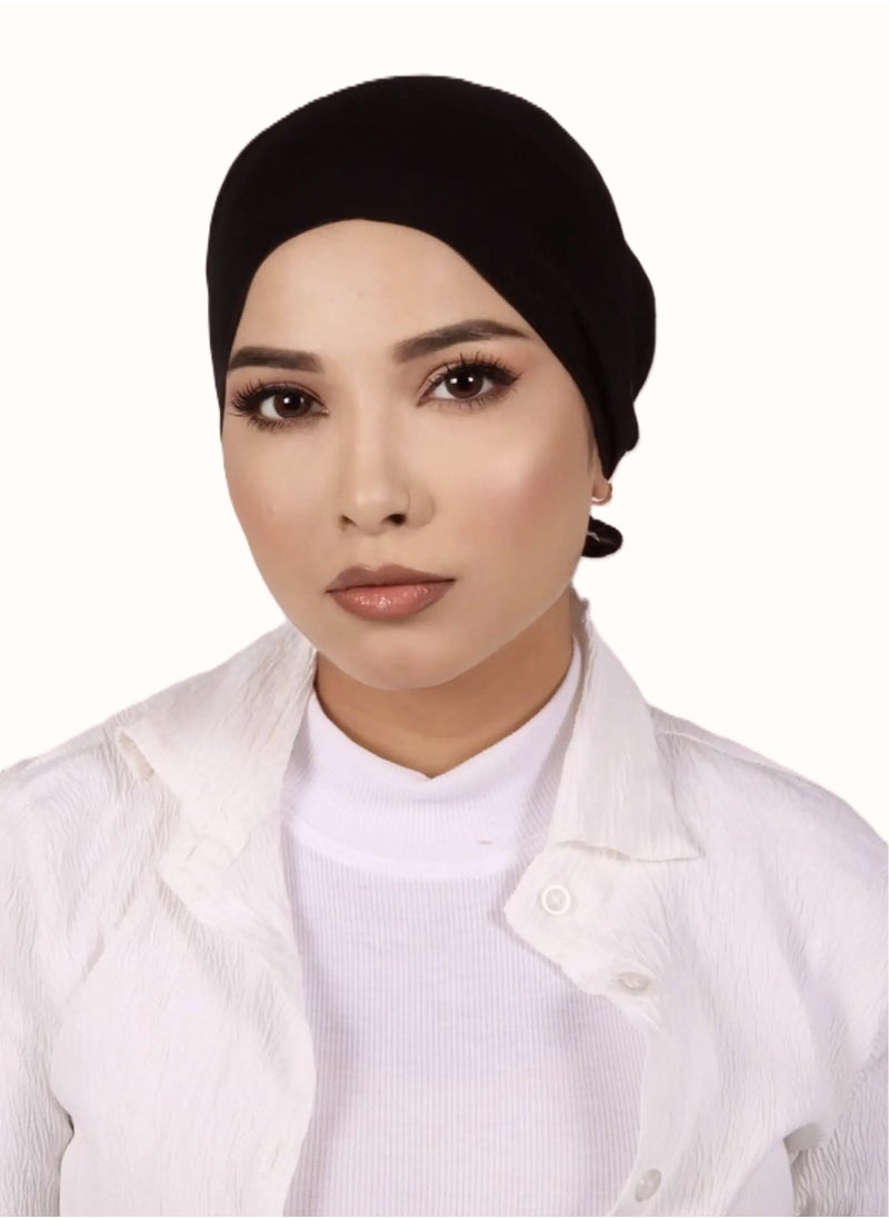 Perfectory Women's Jersey Turban Cap with Tie-Back Closure, Muslim Head Wrap Bonnet- Black  - Image 1