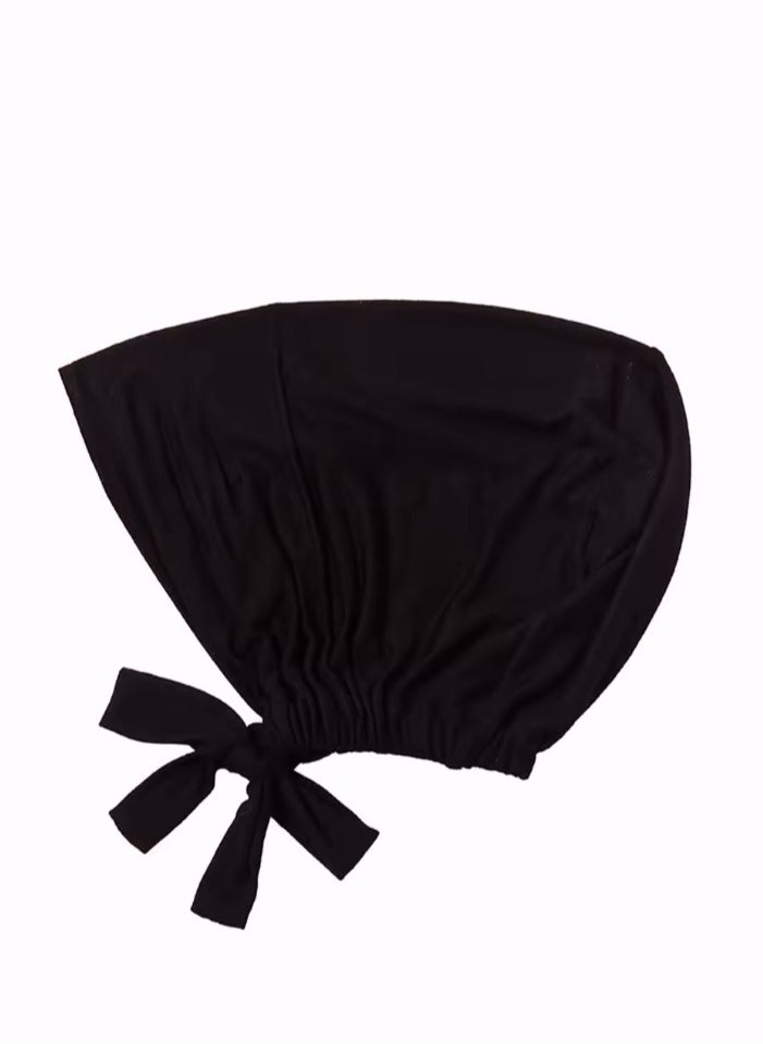 Perfectory Women's Jersey Turban Cap with Tie-Back Closure, Muslim Head Wrap Bonnet- Black  - Image 3