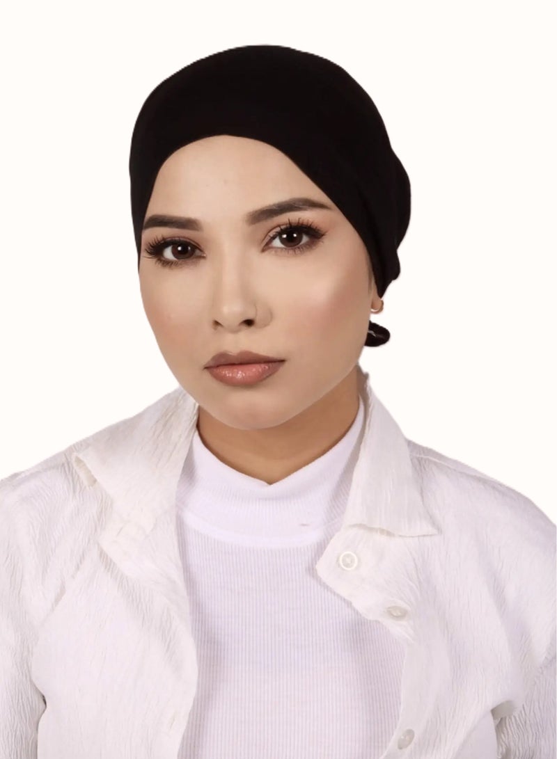 برفكتوري قبعة عمامة نسائية من الجيرسي مع رباط للإغلاق، وغطاء رأس إسلامي - أسود  - Image 2