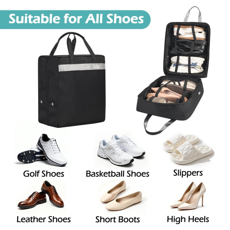 ZHIERNA Shoe Bags for Travel with Handle, Travel Shoe Bags for Packing, Portable Shoes Storage Bag Organizer, Travel Luggage Shoe Bag for Women Men Holds 6 Pair of Shoes (Black) - Image 5