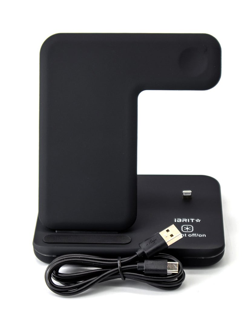 iBRIT 3-in-1 Wireless Charger iBrit, 15 Watt Wireless Charging, 3 Watt Smart Watch Wireless Charging, Lightning Port For Airbuds and Air Ports Charging - Image 2