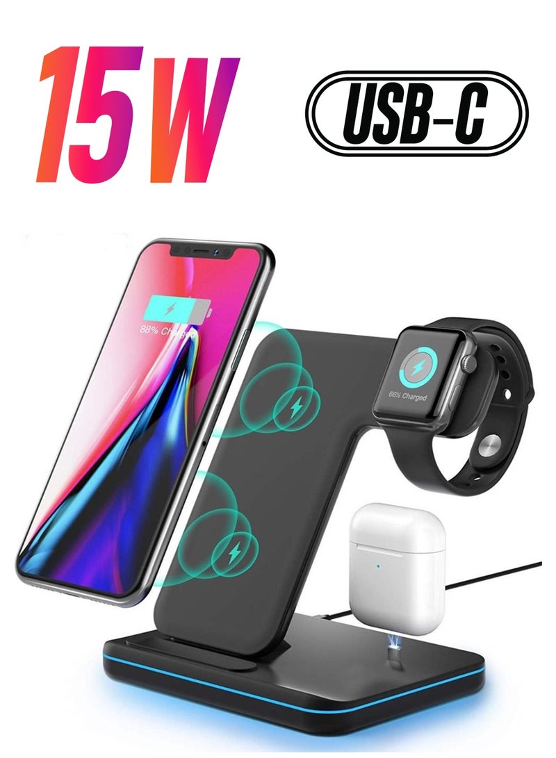 iBRIT 3-in-1 Wireless Charger iBrit, 15 Watt Wireless Charging, 3 Watt Smart Watch Wireless Charging, Lightning Port For Airbuds and Air Ports Charging - Image 1