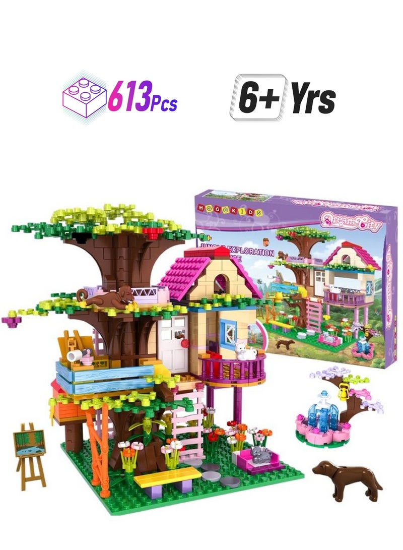 Hogokids Tree House Stem Building Toy - Creative Construction Set 613Pcs Forest House Building Bricks | Treehouse With Fountain And Animals, Building Block Toy For 6 7 8 9 10+ Girls Boys Best Gift - Image 1
