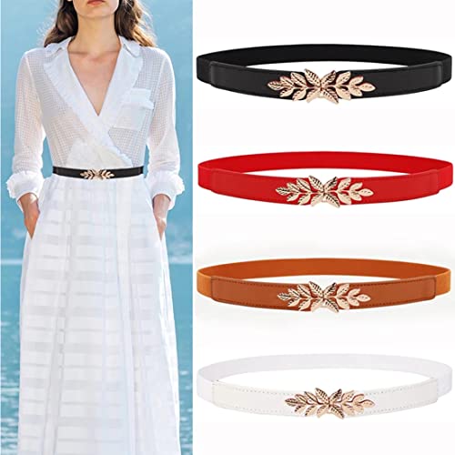 REDHORNS Elastic Fabric Waist Belt for Women Dresses Leaf Design Stretchy Slim Ladies Belt for Saree Girls Jeans - Free Size (LD22WT_White) - Image 5