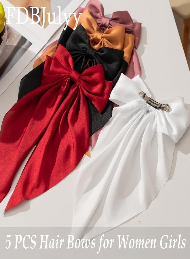 FDBJulyy Premium Black Satin Hair Bows and Clips Set for Women & Girls - 5 PCS Bow-knot Hair Clip, Big Bows Claw Clips, Non-Slip Clip for Thick and Thin Hair - Image 5