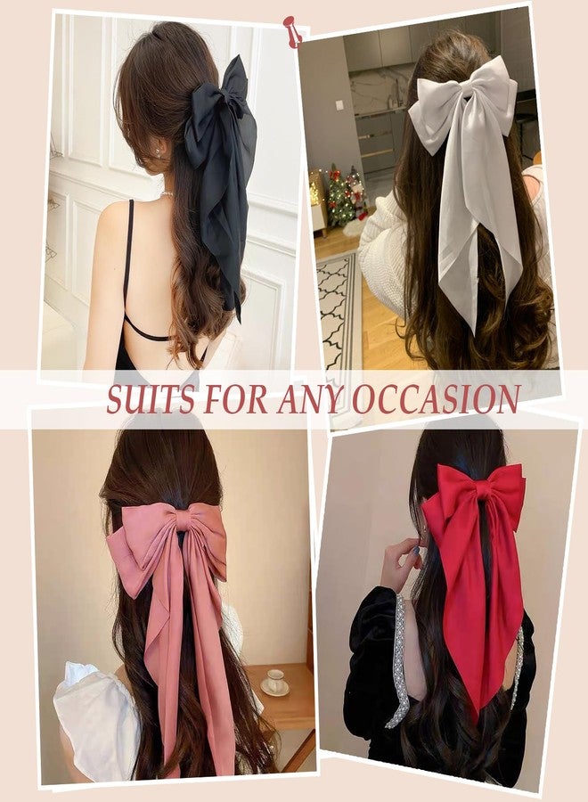 FDBJulyy Premium Black Satin Hair Bows and Clips Set for Women & Girls - 5 PCS Bow-knot Hair Clip, Big Bows Claw Clips, Non-Slip Clip for Thick and Thin Hair - Image 3