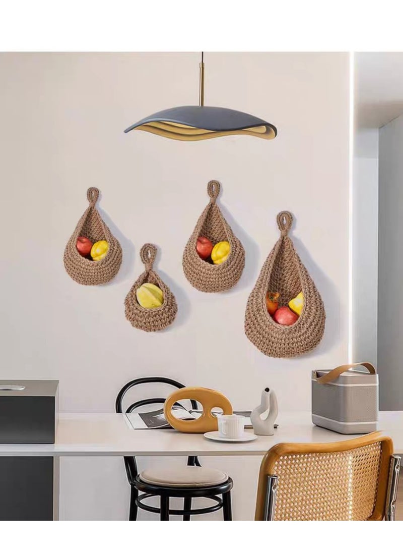 حقيبة شبكية معلقة على شكل قطرة ماء وسلة تخزين للخضراوات والفواكه مصنوعة يدويًا من حبل قطني منسوج على شكل عش طائر وشبكة تخزين حائطية مجموعة من ست قطع - 14*20؛ 18*23؛ 20*25؛ 21*28؛ 27*33؛ 30*35 - Image 4