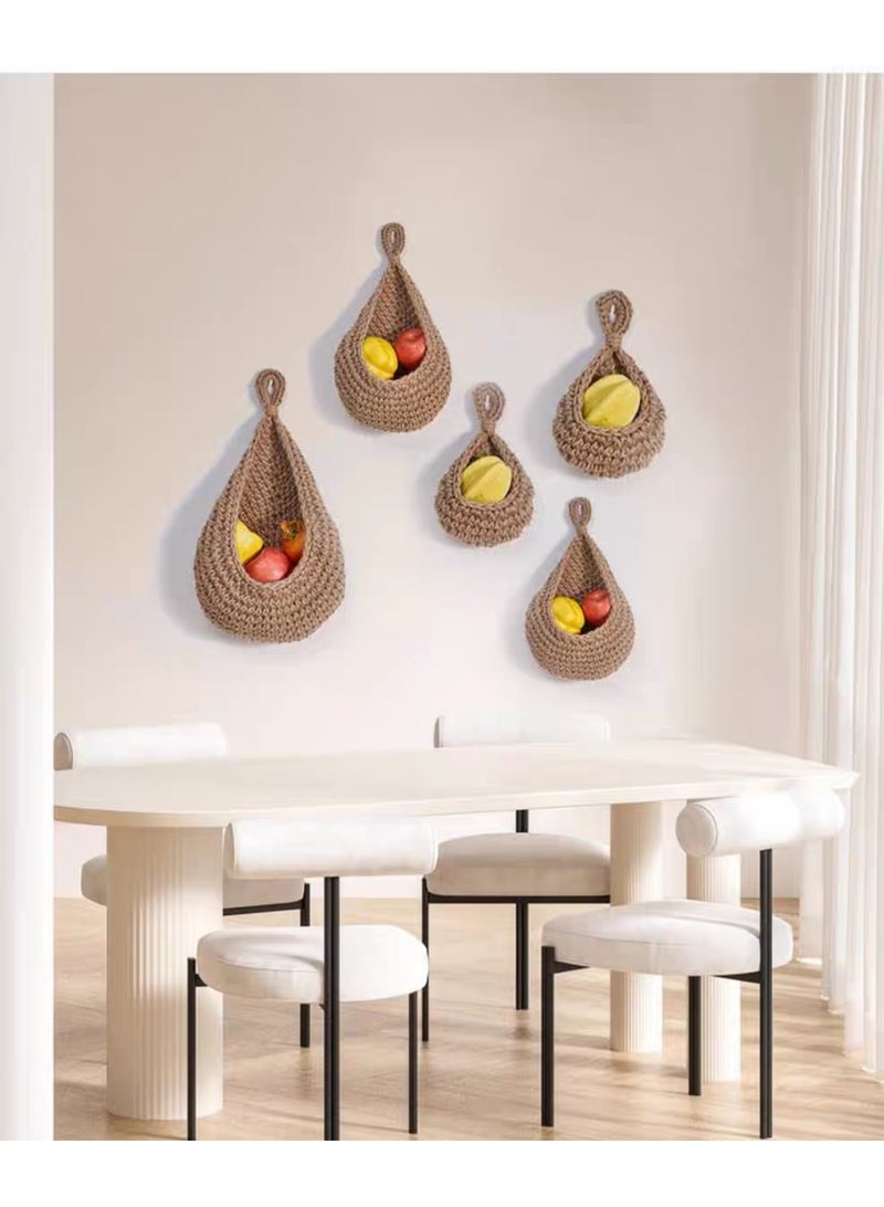 حقيبة شبكية معلقة على شكل قطرة ماء وسلة تخزين للخضراوات والفواكه مصنوعة يدويًا من حبل قطني منسوج على شكل عش طائر وشبكة تخزين حائطية مجموعة من ست قطع - 14*20؛ 18*23؛ 20*25؛ 21*28؛ 27*33؛ 30*35 - Image 5