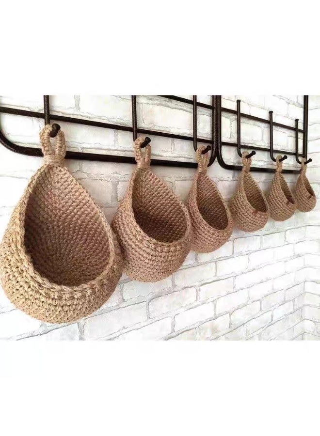 حقيبة شبكية معلقة على شكل قطرة ماء وسلة تخزين للخضراوات والفواكه مصنوعة يدويًا من حبل قطني منسوج على شكل عش طائر وشبكة تخزين حائطية مجموعة من ست قطع - 14*20؛ 18*23؛ 20*25؛ 21*28؛ 27*33؛ 30*35 - Image 2