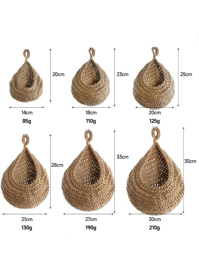 حقيبة شبكية معلقة على شكل قطرة ماء وسلة تخزين للخضراوات والفواكه مصنوعة يدويًا من حبل قطني منسوج على شكل عش طائر وشبكة تخزين حائطية مجموعة من ست قطع - 14*20؛ 18*23؛ 20*25؛ 21*28؛ 27*33؛ 30*35 - Image 1