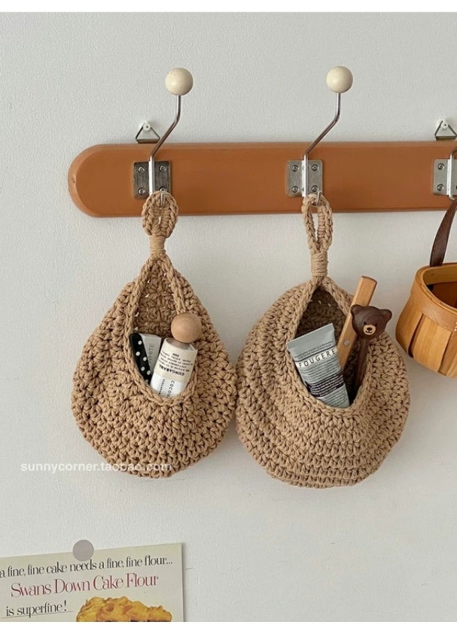 حقيبة شبكية معلقة على شكل قطرة ماء وسلة تخزين للخضراوات والفواكه مصنوعة يدويًا من حبل قطني منسوج على شكل عش طائر وشبكة تخزين حائطية مجموعة من ست قطع - 14*20؛ 18*23؛ 20*25؛ 21*28؛ 27*33؛ 30*35 - Image 3