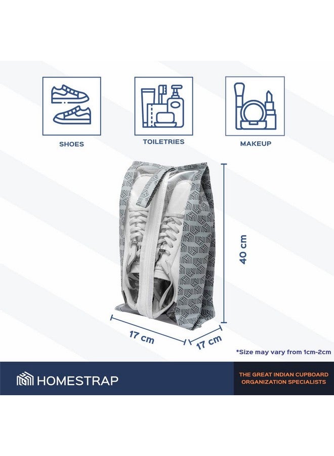 HomeStrap مجموعة هومستراپ من 6 حقائب أحذية مطبوعة للسفر | قمة شفافة بسحاب | حقائب تخزين أحذية مضادة للغبار ومتعددة الوظائف | أكياس تنظيم سفر مثالية للأمتعة | رمادي - Image 2