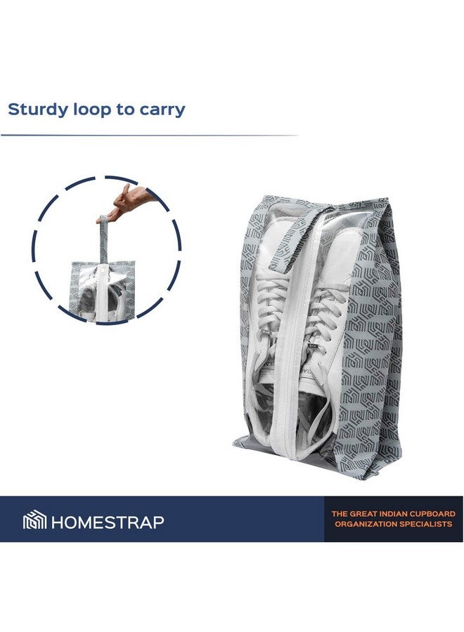 HomeStrap مجموعة هومستراپ من 6 حقائب أحذية مطبوعة للسفر | قمة شفافة بسحاب | حقائب تخزين أحذية مضادة للغبار ومتعددة الوظائف | أكياس تنظيم سفر مثالية للأمتعة | رمادي - Image 5