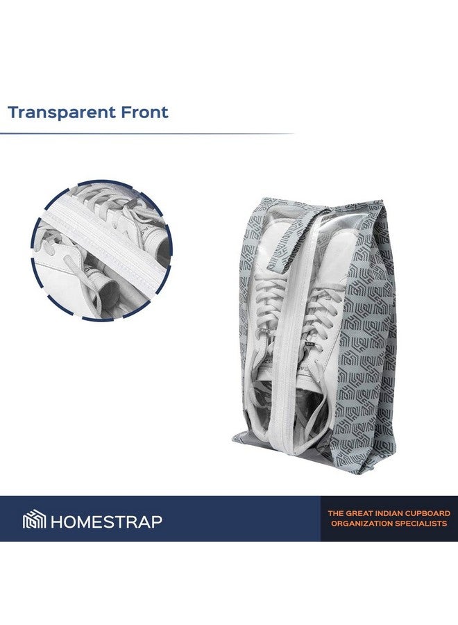 HomeStrap مجموعة هومستراپ من 6 حقائب أحذية مطبوعة للسفر | قمة شفافة بسحاب | حقائب تخزين أحذية مضادة للغبار ومتعددة الوظائف | أكياس تنظيم سفر مثالية للأمتعة | رمادي - Image 4