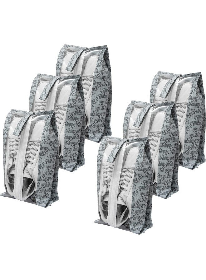 HomeStrap مجموعة هومستراپ من 6 حقائب أحذية مطبوعة للسفر | قمة شفافة بسحاب | حقائب تخزين أحذية مضادة للغبار ومتعددة الوظائف | أكياس تنظيم سفر مثالية للأمتعة | رمادي - Image 1