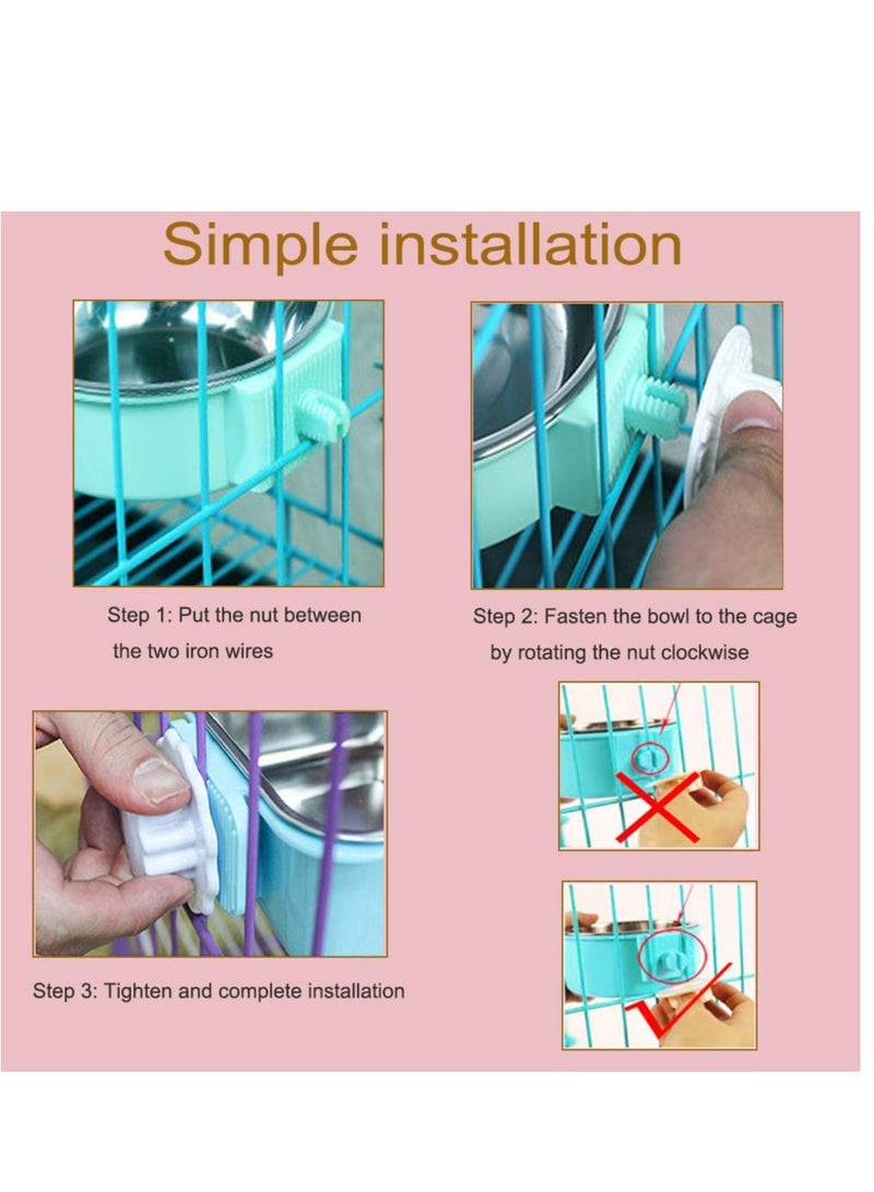 2 Pack Crate Dog Bowl, Removable Stainless Steel Water Food Feeder Bows Cage Coop Cup for Cat Puppy Bird Pets for Puppy - Image 5