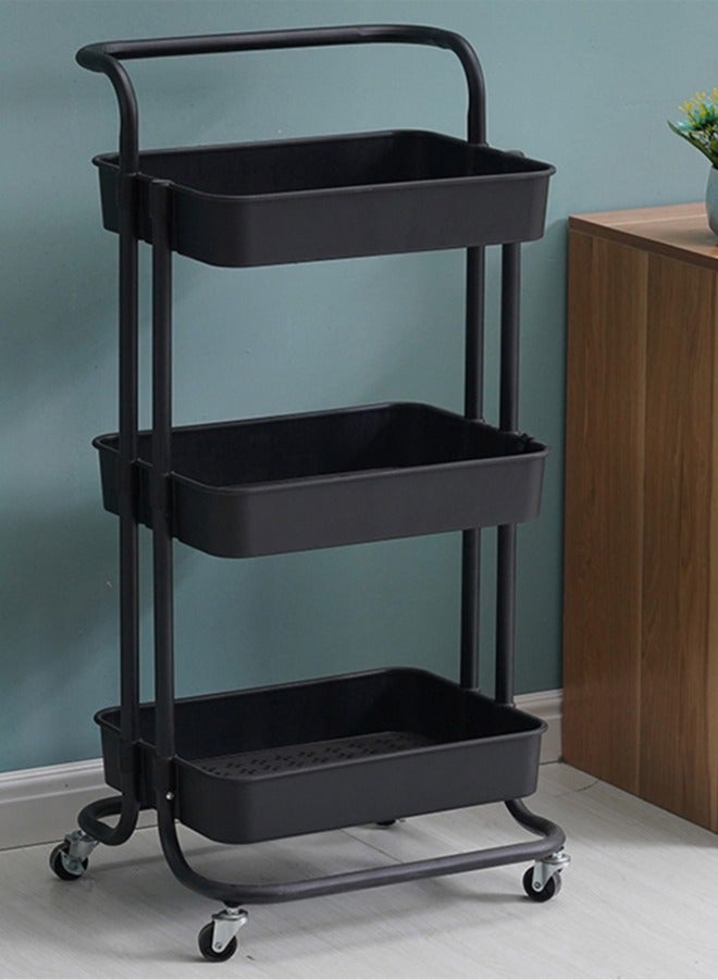 wowofa Storage rack, movable 3-Tier Rolling Shelves Metal Cart Organizer Black 86x45x37cm，Suitable for living room, kitchen, bedroom - Image 4
