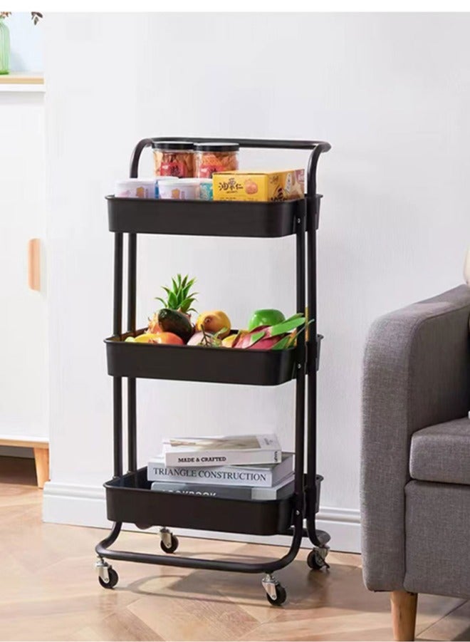 wowofa Storage rack, movable 3-Tier Rolling Shelves Metal Cart Organizer Black 86x45x37cm，Suitable for living room, kitchen, bedroom - Image 2