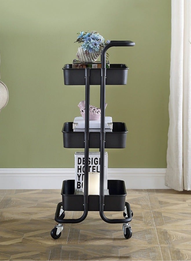 wowofa Storage rack, movable 3-Tier Rolling Shelves Metal Cart Organizer Black 86x45x37cm，Suitable for living room, kitchen, bedroom - Image 3
