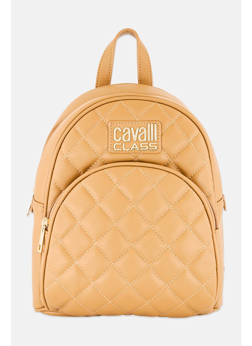 Cavalli Class Women Quilted Backpack 30 H x 22 L x 14 W cm, Dark Tan  - Image 1