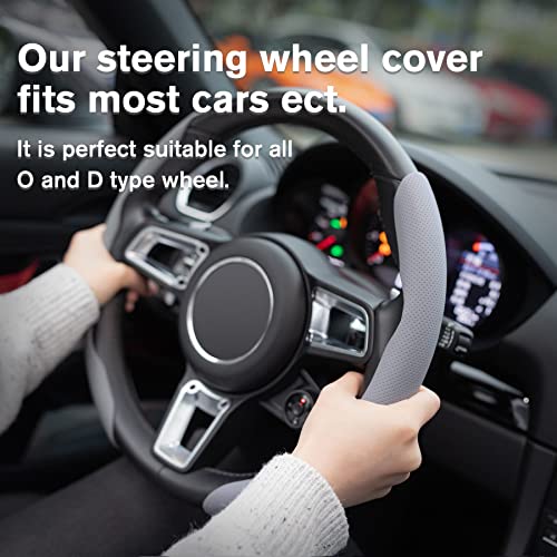Amiss Car Nappa Leather Steering Wheel Cover, Car Interior Accessories, 2PCS Segmented Steering Wheel Protector, Universal 99% Car Wheel Cover Protector (Grey) - Image 5