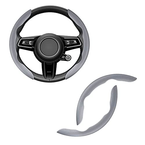 Amiss Car Nappa Leather Steering Wheel Cover, Car Interior Accessories, 2PCS Segmented Steering Wheel Protector, Universal 99% Car Wheel Cover Protector (Grey) - Image 1