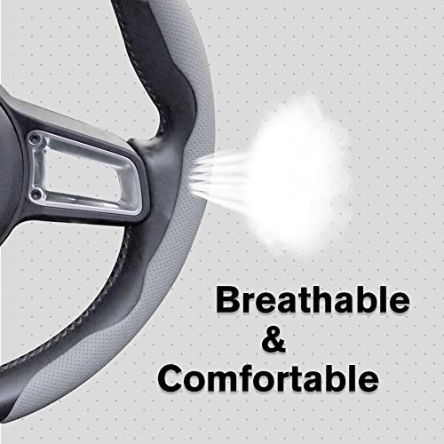 Amiss Car Nappa Leather Steering Wheel Cover, Car Interior Accessories, 2PCS Segmented Steering Wheel Protector, Universal 99% Car Wheel Cover Protector (Grey) - Image 4