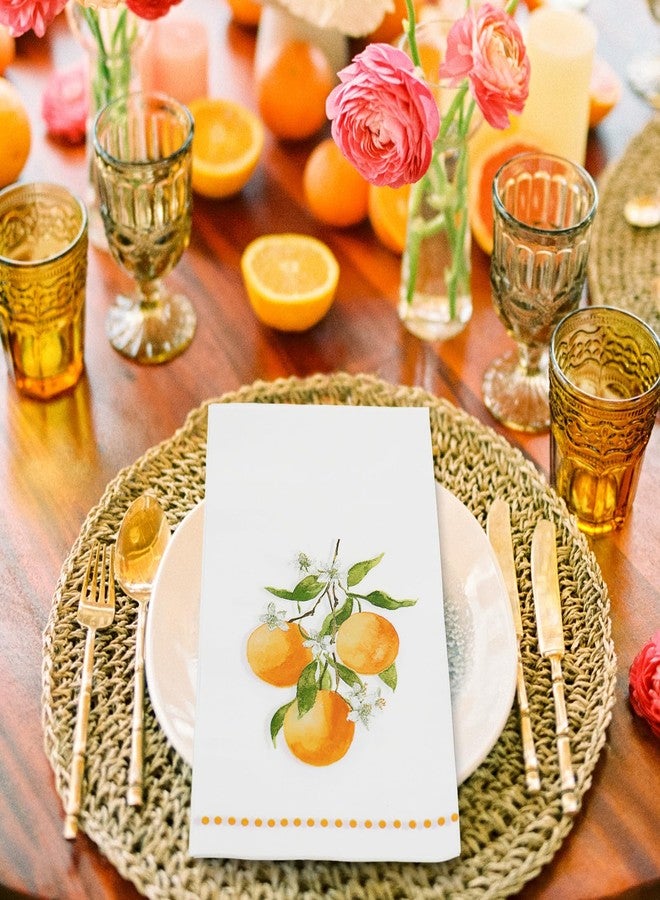 FYSUIMU 100 Pcs Orange Guest Napkins Paper Disposable Napkins Watercolor Orange Flower Citrus Fruit Dinner Hand Napkin for Bathroom Summer Birthday Party Table Supplies - Image 3