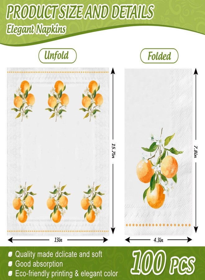 FYSUIMU 100 Pcs Orange Guest Napkins Paper Disposable Napkins Watercolor Orange Flower Citrus Fruit Dinner Hand Napkin for Bathroom Summer Birthday Party Table Supplies - Image 2