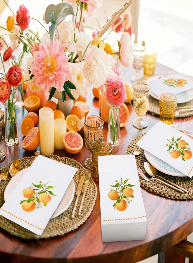 FYSUIMU 100 Pcs Orange Guest Napkins Paper Disposable Napkins Watercolor Orange Flower Citrus Fruit Dinner Hand Napkin for Bathroom Summer Birthday Party Table Supplies - Image 4