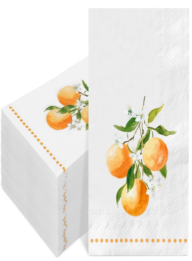 FYSUIMU 100 Pcs Orange Guest Napkins Paper Disposable Napkins Watercolor Orange Flower Citrus Fruit Dinner Hand Napkin for Bathroom Summer Birthday Party Table Supplies - Image 1