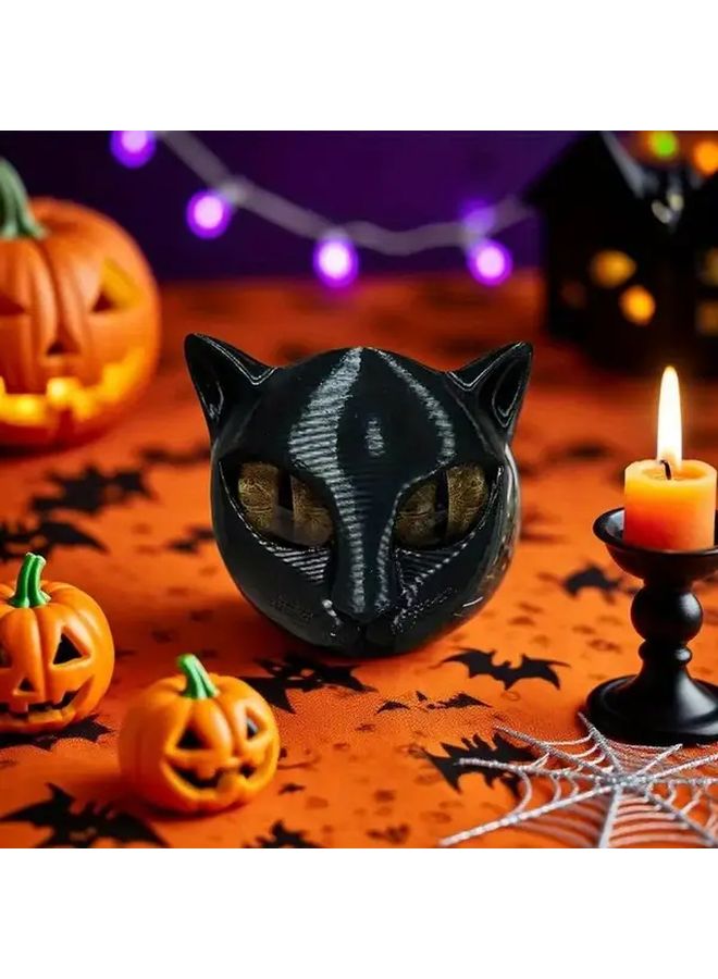 Gothic Black Cat Figurine Purple Glowing Eyes Resin Sculpture Collectible Home Decor - Image 4