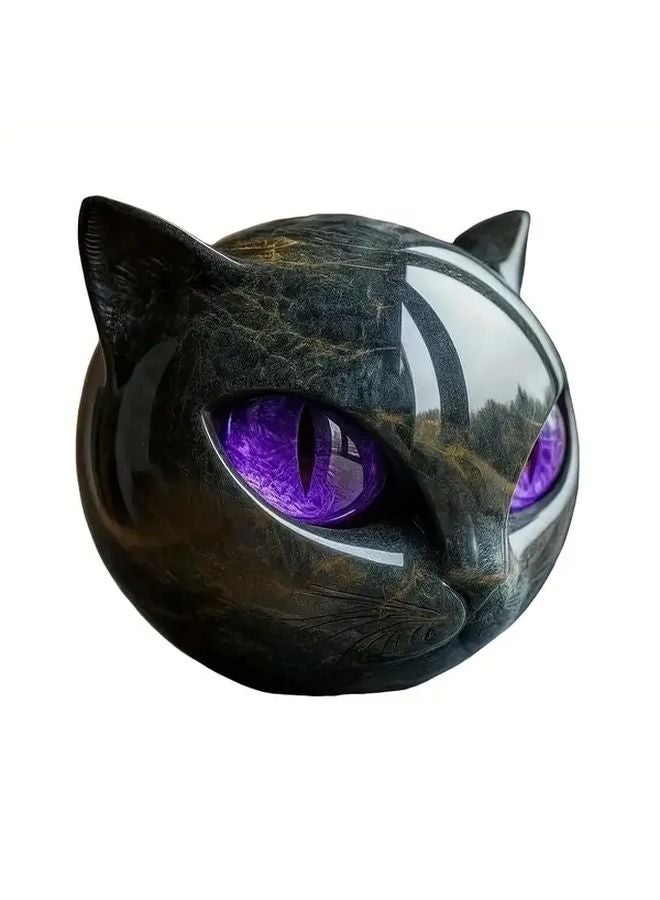 Gothic Black Cat Figurine Purple Glowing Eyes Resin Sculpture Collectible Home Decor - Image 1