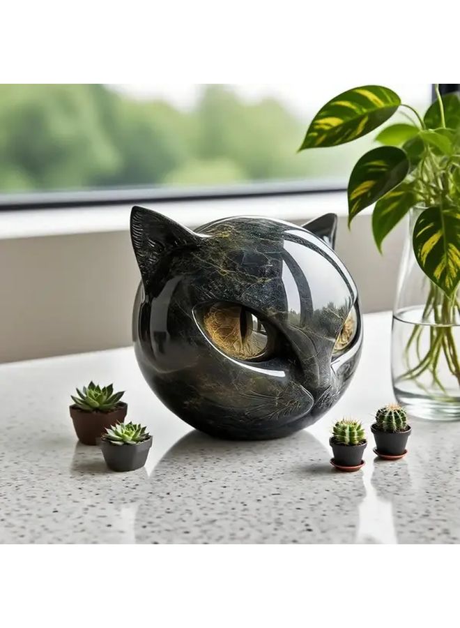 Gothic Black Cat Figurine Purple Glowing Eyes Resin Sculpture Collectible Home Decor - Image 3