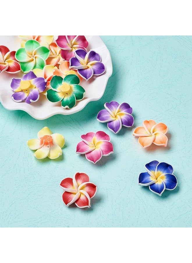 KISSITTY 100Piece Random Mixed Color Handmade Polymer Clay 3D Plumeria Flower Spacer Loose Beads 30X11Mm With Holes 2Mm For Diy Jewelry Craft Making  - Image 3