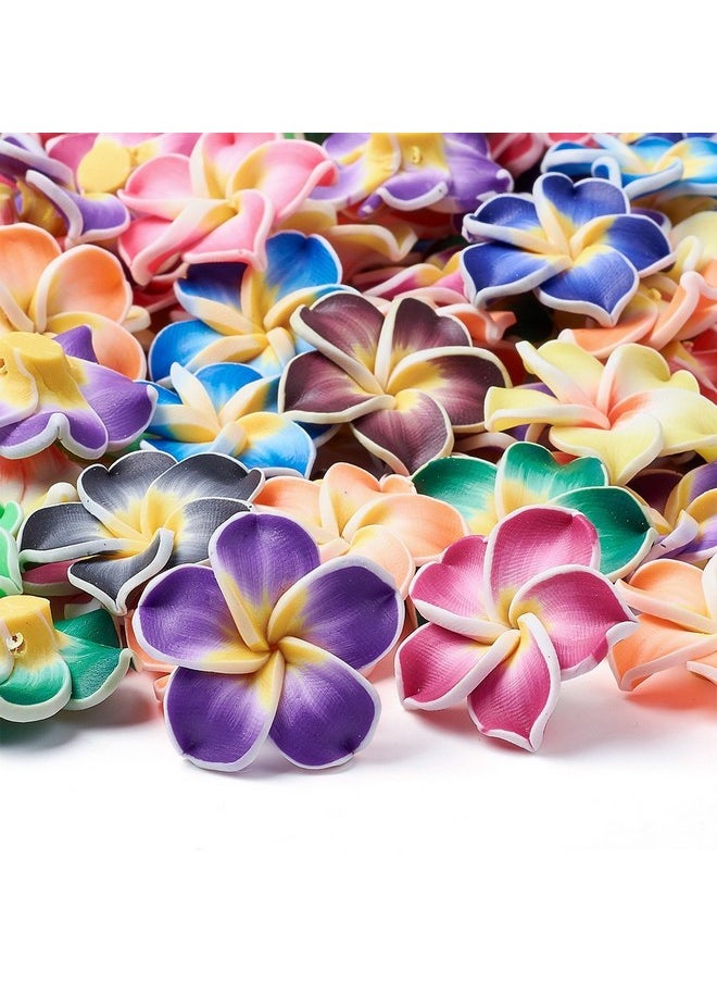 KISSITTY 100Piece Random Mixed Color Handmade Polymer Clay 3D Plumeria Flower Spacer Loose Beads 30X11Mm With Holes 2Mm For Diy Jewelry Craft Making  - Image 1
