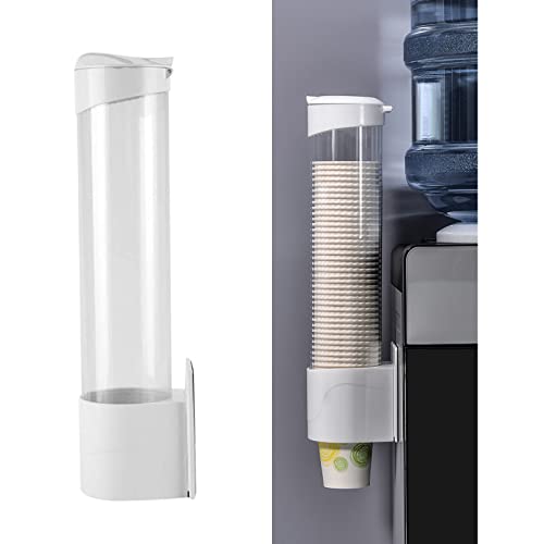 Tirifer Cup Dispenser Wall Mounted Plastic Water Dispenser Disposable Cup Holder Rack, Paste or Screw Plate Mountable for Paper Cups Halloween Party Supplies(L, White) - Image 1
