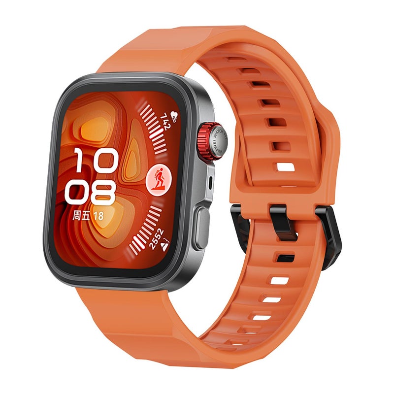 erorex For Huawei Watch Fit3 / Fit4 / Fit4 Pro Wave Black Buckle Silicone Watch Band(Orange) - Image 1