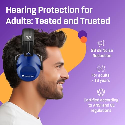 Vanderfields Hearing Protection Ear Muffs for Noise Reduction, 26dB Certified, Noise Cancelling Safety Ear Protection for Shooting, Adult Headphones for Lawn Mowing, DIY, Construction, Woodworking - Image 2
