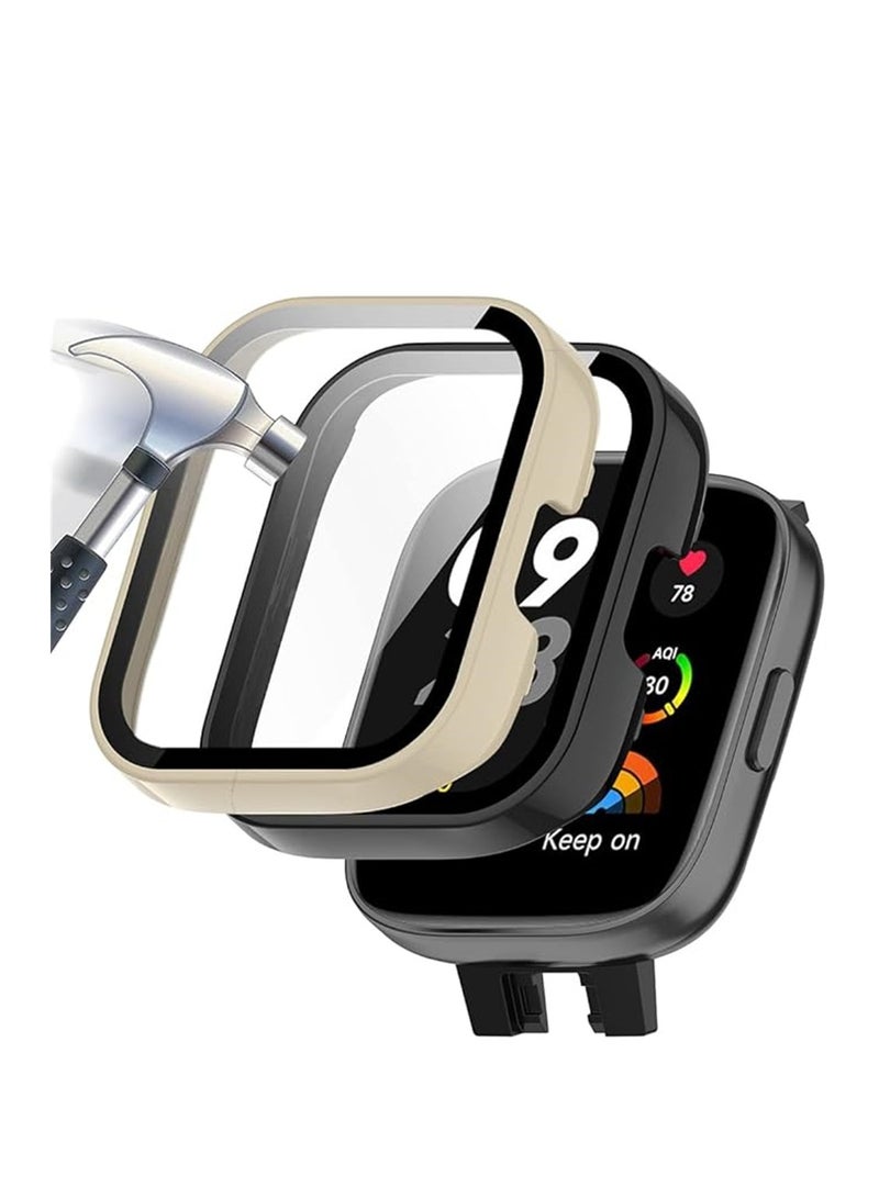 2 Pcs Case With Tempered Glass Screen Protector Compatible for Xiaomi Redmi Watch 3 9H Hardness All-round Protective Cover Ultra-thin Protective PC Case Cover Black and Yellow - Image 1