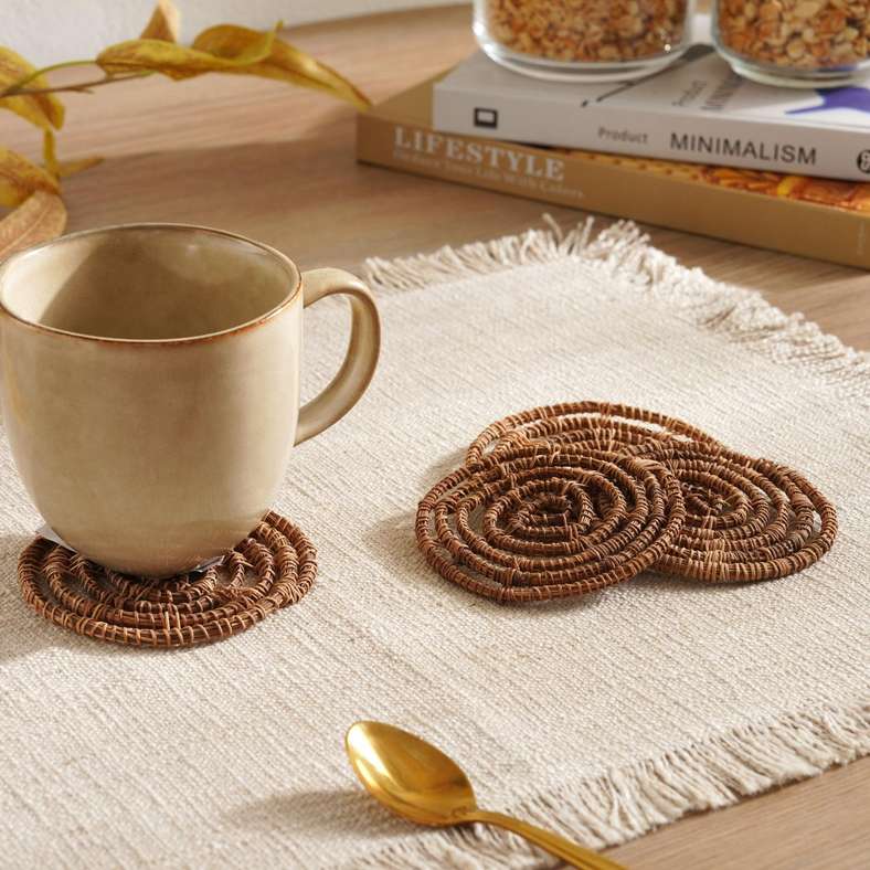 Pan Home طقم كوسترات طبيعي للمنزل