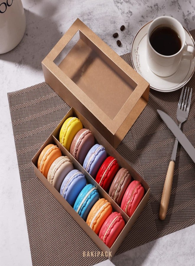 BAKIPACK 15 Macaron Boxes, Macaron Gift Box for 12 (Interior Measurement 7.3×4.2 ×1.9 Inches), Macaron Packaging Boxes with Clear Window Kraft without Macarons inside - Image 3