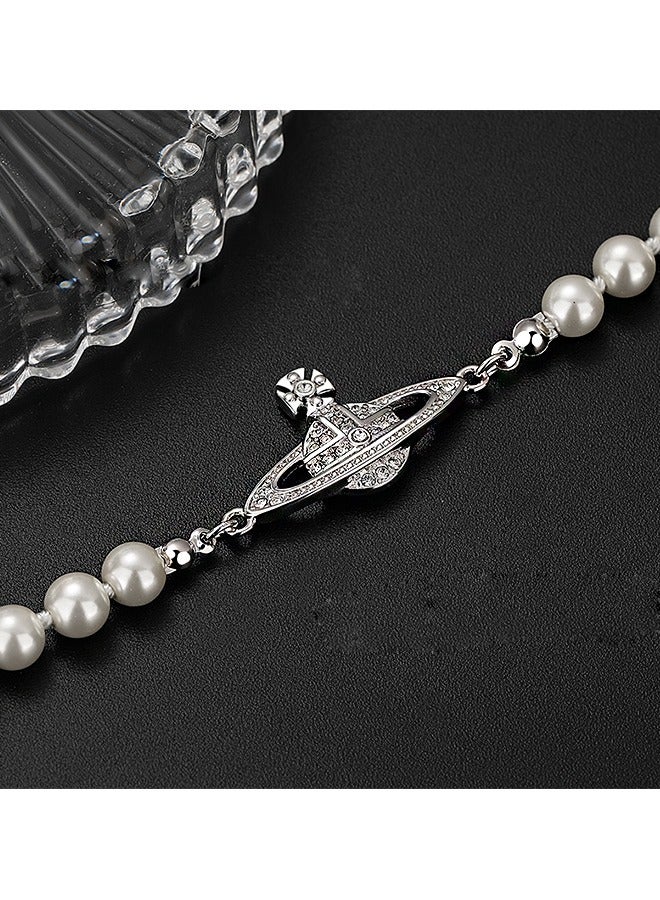 بيوند سوار لؤلؤة زحل الماسي ، سوار طلاء الفضة المضاد للصدأ والباهت ، الإسورة للمجوهرات النسائية (فضي) - Image 4