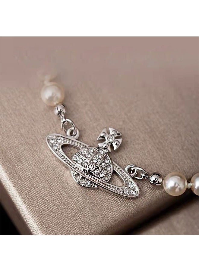 بيوند سوار لؤلؤة زحل الماسي ، سوار طلاء الفضة المضاد للصدأ والباهت ، الإسورة للمجوهرات النسائية (فضي) - Image 2