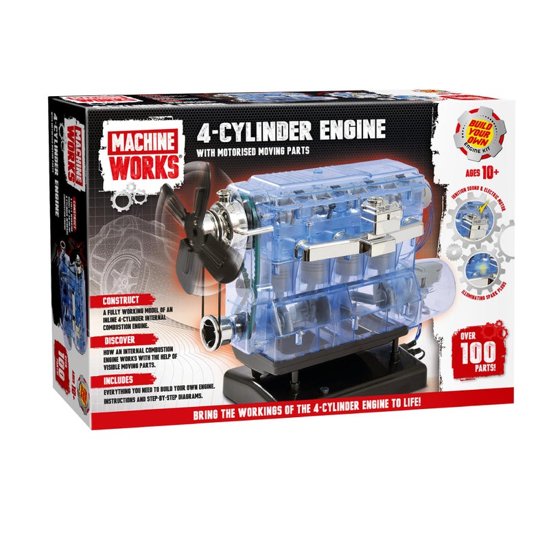 Machine Works MWH04ARR 4-Cylinder Petrol Car Engine Replica Model Building Kit-Features Real Sounds and Illumination, 100+ Pieces, 10+ Years - Image 1